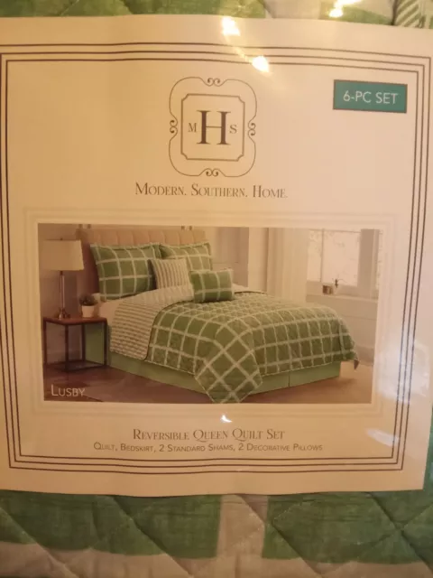 Modern Southern Home 6-pc Queen Reversible Comforter Set Green/White Buffalo Chk