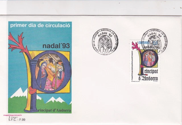 Andorra 1993 Nadal'93 Religious Slogan Cancels FDC Stamps Cover Ref 23843
