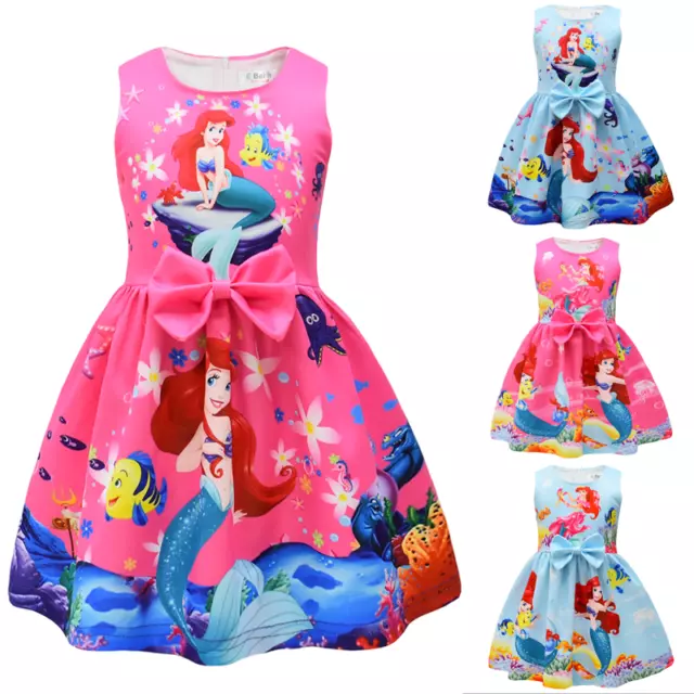 UK Kids Girls Mermaid Ariel Costume Bowknot Skirt Princess Party Fancy Dress Up