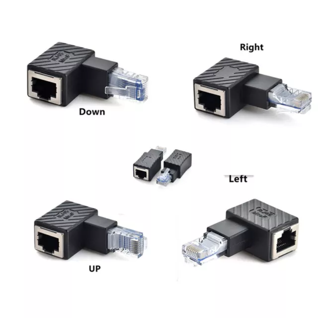 Angle RJ45 Male to Female Cat5 6 Ethernet LAN Extension Adapter Network Plug