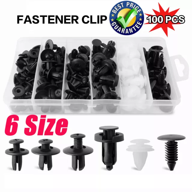6 Size 100pc Car Clip Trim Push Pin Rivet Bumper Door Panel Retainer Assortment