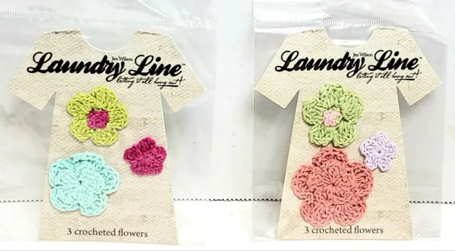 Libro de recortes adornos artesanías flores de ganchillo 2 nuevos en paquete línea de lavandería