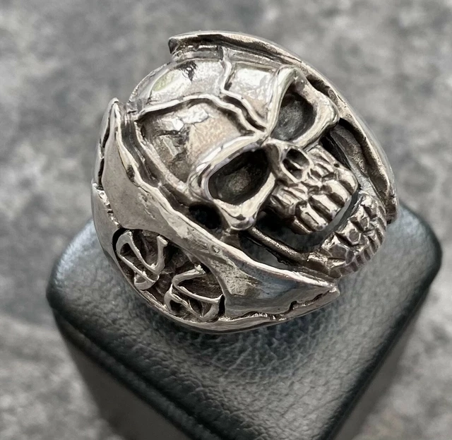 Sterling Silver 925 Mens Skull Ring Chunky Heavy Gothic Retro Punk Biker Size S