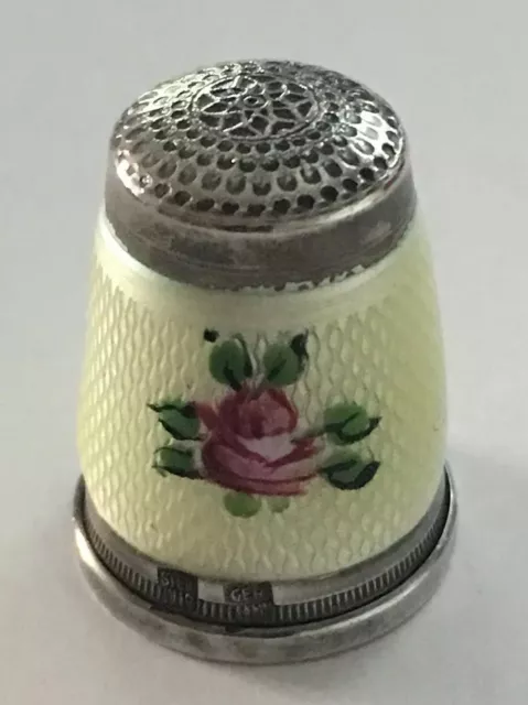 Silber Fingerhut innen vergoldet Emaille Rosen Silver Thimble gilded Enamel Rose