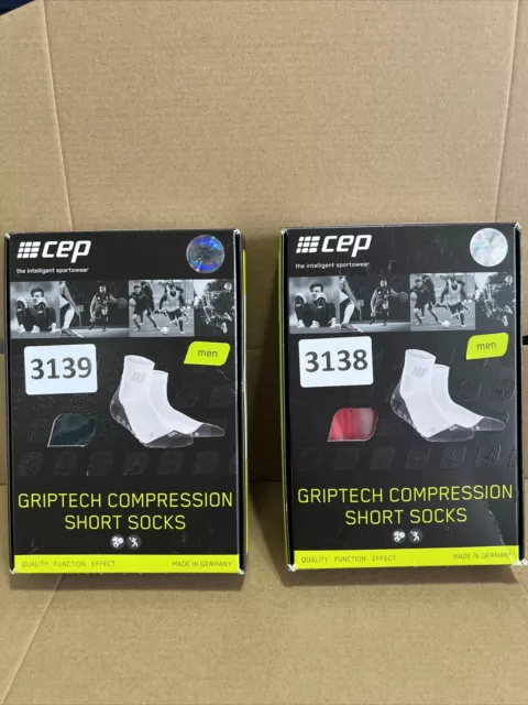 CEP GripTech Compression Short Socks Size 3 Green/Red Mens 2 Pairs