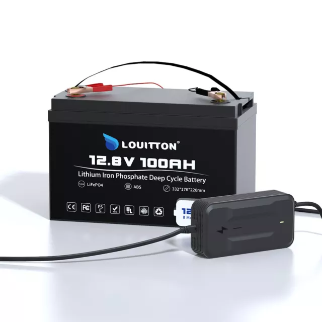 LOUITTON 12V 100Ah LiFePO4 Akku Lithium Batterie mit BMS für Solaranlage Boot RV