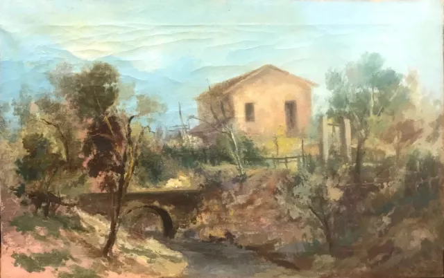 Guido Guidi Dipinto Olio su Tela Casolare Paesaggio Campagna cm. 59  x 38