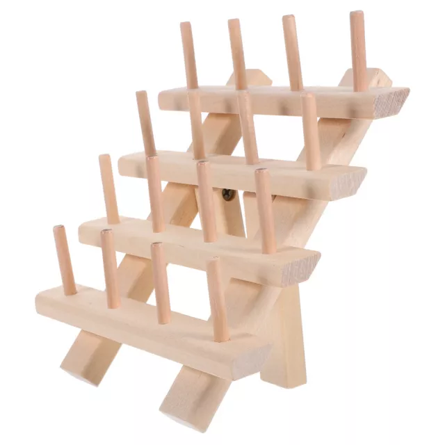 12 SPOOL SEWING Thread Rack Wooden Holder with Hanging Hooks $15.49 ...