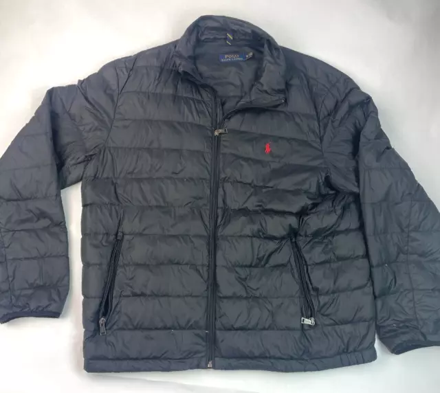 Polo Ralph Lauren Black Puffer Jacket Men XL Duck Down Fill Packable Light *READ