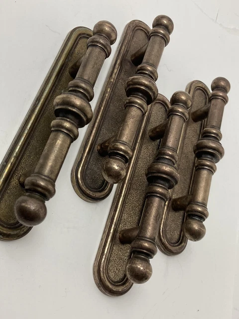 4-Vintage 1977 Brass Amerock Cabinet Pulls Handles 742-1 & backplates 744-1