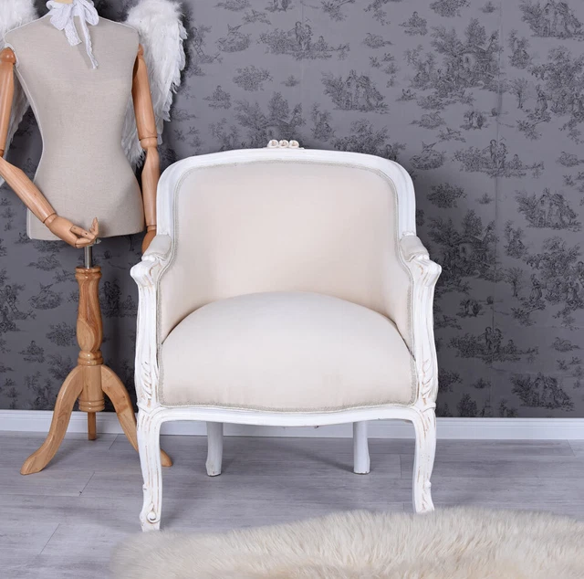 Fauteuil Bergère Toile De Jouy Shabby Chic – Reproduction Baroque
