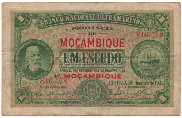 Mozambique Portugal 1 Escudo 1921 Pick 66 Look Scans