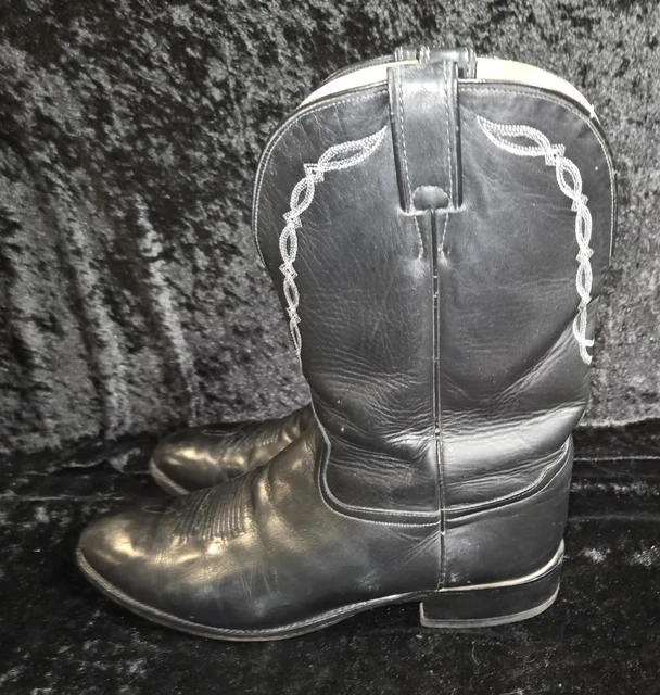 Bottes Cowboy Vintage Tony Lama En Cuir De Chevreau Noir - Taille 11.5 US, Modèle 6971, Semelle En Cuir, Occasion Très Bon état