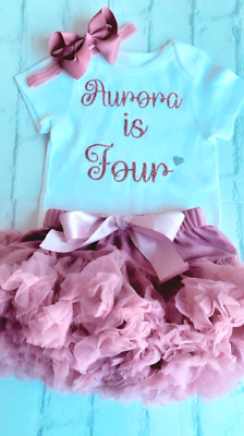 Personalizzato Ragazze 4th Compleanno quattro Vestito Tutu T-Shirt/Gilet Party Rosa Scuro