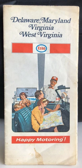 1971 DE, MD, VA, WV ESSO "Happy Motoring" Gas Station Travel Road Map VINTAGE