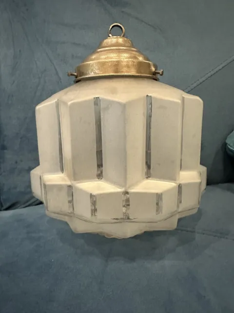 Ancien Lustre Lampe Plafonnier Art Déco 1930 Globe Verre Dépoli