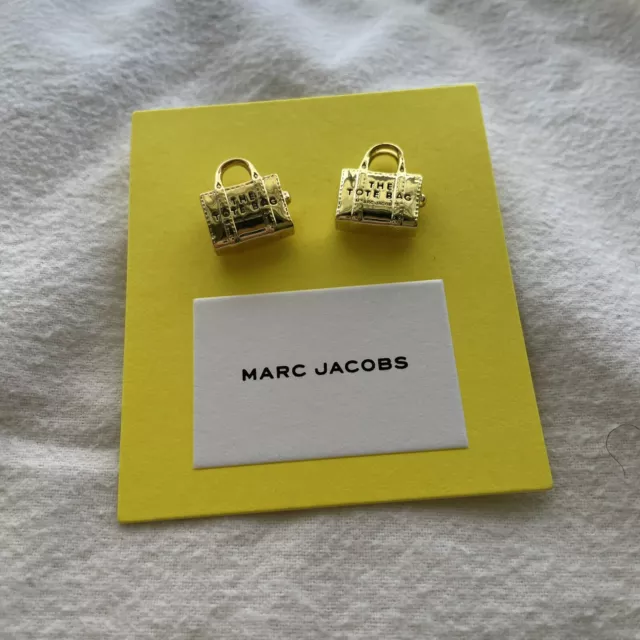 Brand New Marc Jacobs The Tote Bag Stud Earrings Gold