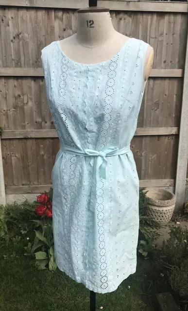 Robe Chemise Vintage Années 70/80 - Taille 16 (correspond à Un Moderne 16), Longueur Midi 42 Pouces, Vert Bleu