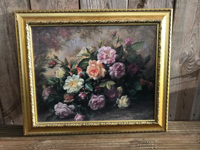 ALBERT WILLIAMS SUMMER ROSE PRINT PICTURE GOLD FRAME COTTAGECORE 20" x 24"