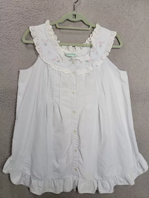 Women's Vintage Chemise Sleep Shirt Large Lace Trim Embroidered Pleated As Is