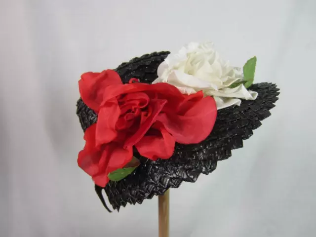 *Vintage Womens Straw Bonnet Hat with Huge Silk  Flowers Janyth Roy New York