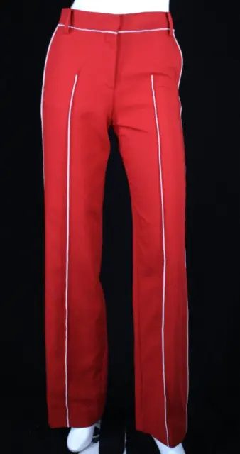 VALENTINO Rose Red Cotton Woven Straight Leg Trouser Pants 38