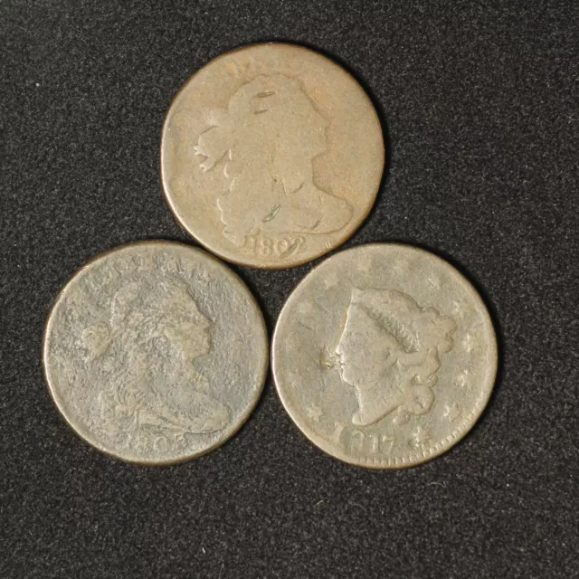 Lot of 3 Large Cents Distressed - Free Shipping USA