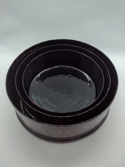 Antique Burmese Lacquerware Old Lacquer, colorful, 3 nested containers. 2