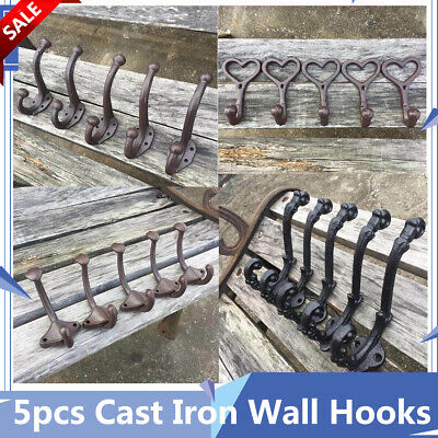 5 pcs Cast Iron Wall Coat Hooks Set Hat Hooks Hall Tree Vintage Style Love Style