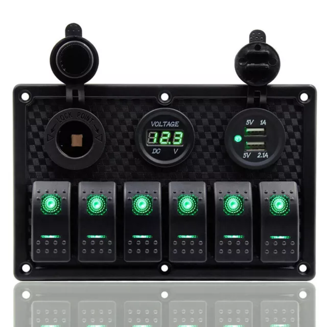 6Gang Schalttafel LED Schaltpanel Kippschalter Voltmeter Auto KFZ Boot 12V/24V 3