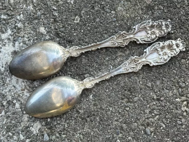 WHITING MANF CO Sterling Silver Pat. 1902 Lily 6 7/8" 2 Dessert/Oval Soup Spoons 3