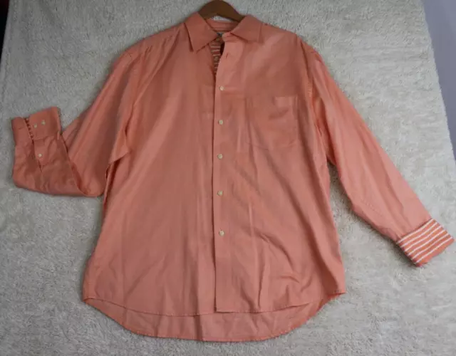 Robert Graham Mens Size XL Orange Striped Flip Cuff Button Long Sleeve Shirt