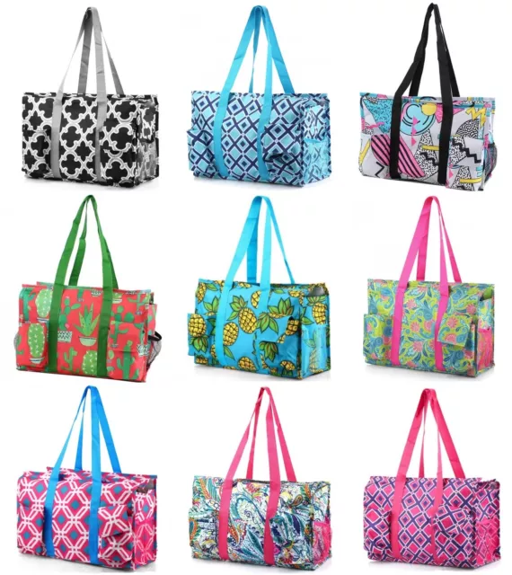Zip-Top Organizing Utility Tote Beach Diaper Bag 7 Pocket Tote Utility Organizer