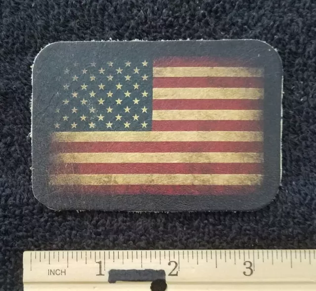 ALL Leather VINTAGE STYLE USA  American FLAG SEW ON BIKER Patch