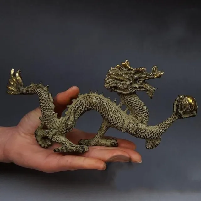 Chinese Fengshui Bronze Zodiac Year Dragon Dragons Animal Hold Bead Statue 2