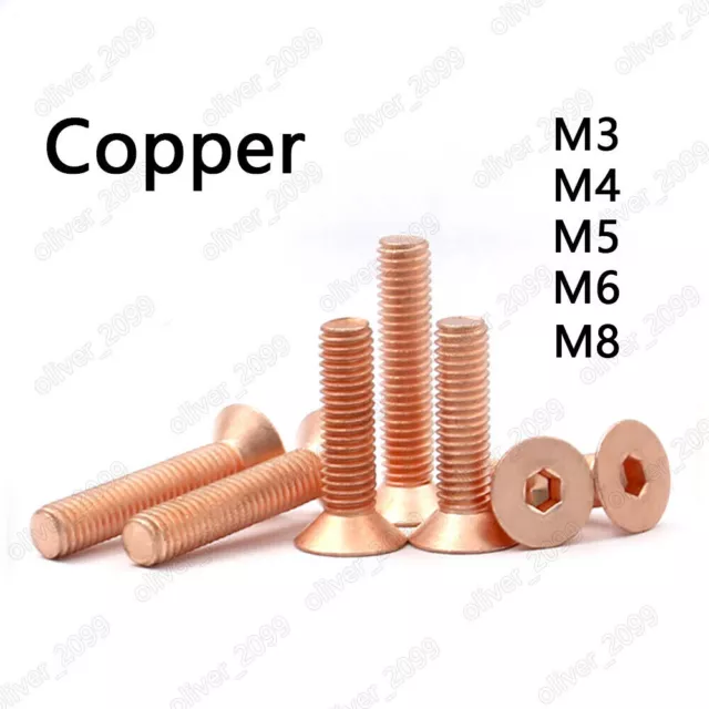 99.9% Pure Copper Hex Socket Bolts Countersunk Flat Head Screws M3 M4 M5 M6 M8