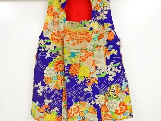 41858# Japanese Kimono / Antique Hifu Coat For Girls / Ume Blossom & Kiku Wi