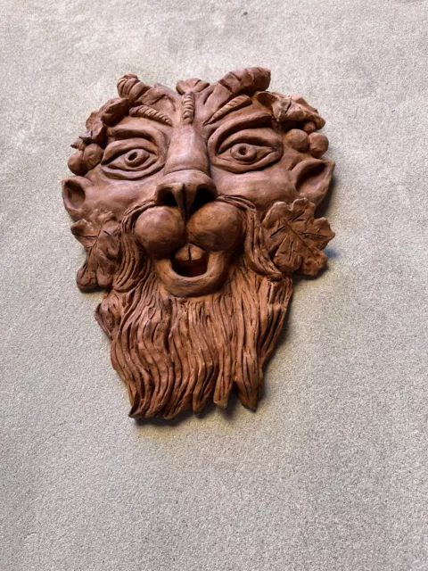 Maschera da muro in terracotta - Satiro - Scultura unica fatta a mano