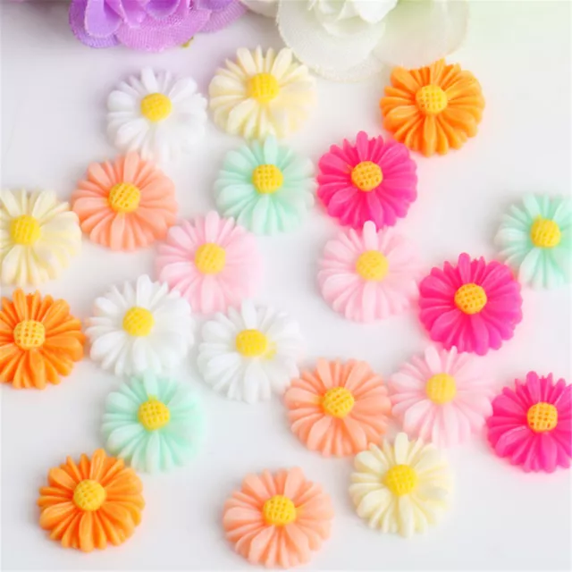 50pcs Mixed Daisy Flower DIY Resin Flat Back Buttons Scrapbooking Slime Charms