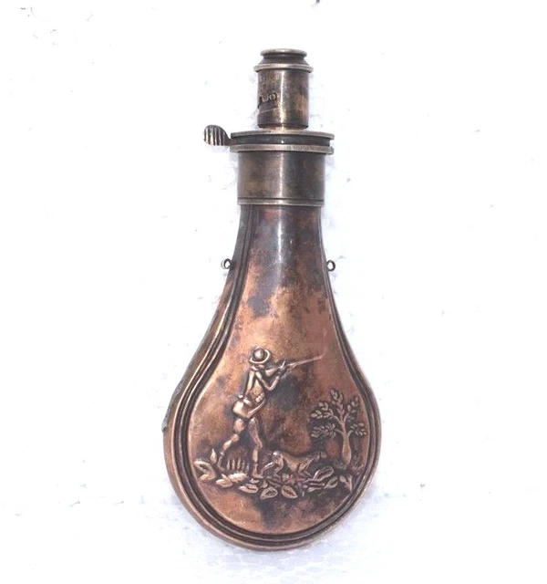 Gunpowder Bottle Brass Design Engraved Handcrafted Old Vintage Collectible PC-93