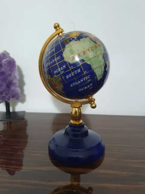 H:16cm & D:8cm lapislázuli, mini globo con mapa mundial de piedras preciosas .D