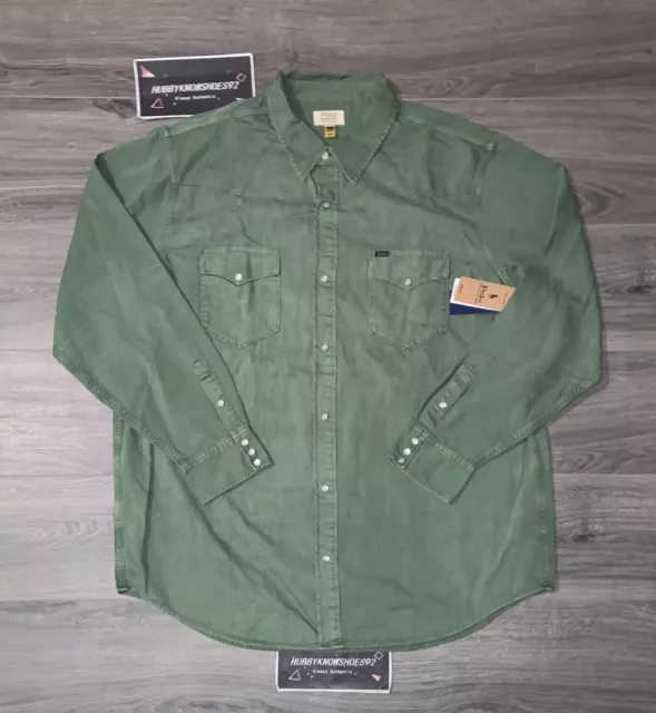 POLO RALPH LAUREN Men's Denim & Supply Big & Tall Green Pearl Snap Western Shirt