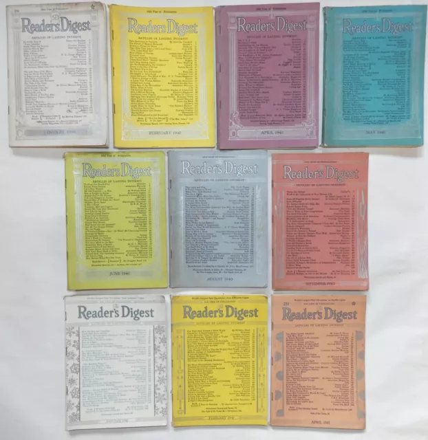 Readers Digest Magazine 10 Issues:  One 1939, 6 Issues 1940, 3 Issues 1941