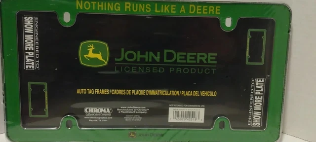 John Deere License Plate Frame Plastic Chrome Nothing Runs Like Deere Croma New