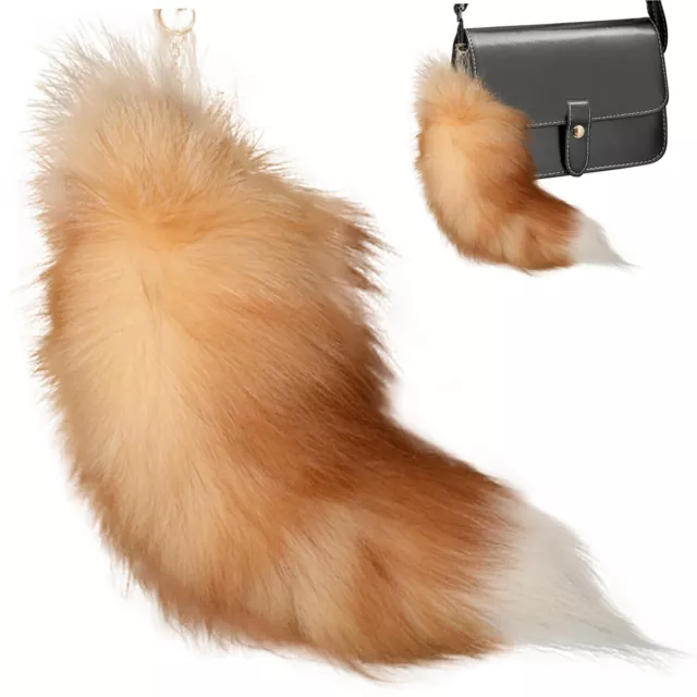 40cm Fluffy Faux Fox Fur Tail Keychain Tassel Bag Keyring Hanging Pendant Gift