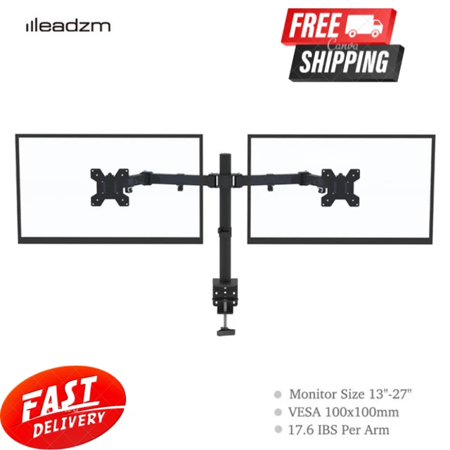 NearHub Supporto Per Doppio Monitor A Molla Gas - Braccio Regolabile Per Schermi 13-35 Pollici - Portata 2,2-12,7 Kg - VESA 75x100