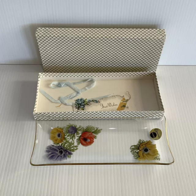 Vintage Boxed Chance Glass Small Serving Dish Plate 21.5cm Floral