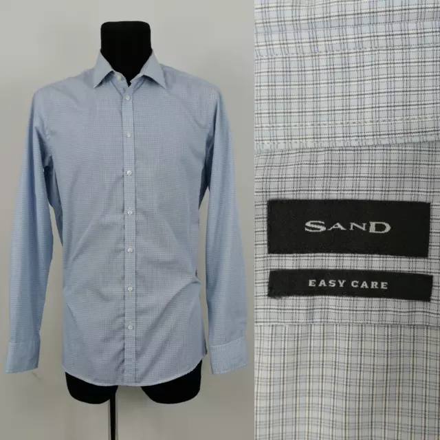 SAND OF COPENHAGEN 42cm 16.5” Mens Check Shirt Cotton Blue White Easy Care