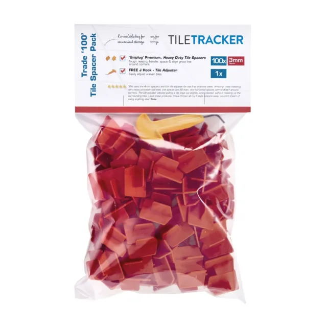 Tiletracer tile spacers pack  RED 100 bag  3mm With Free J Hook tile adjuster