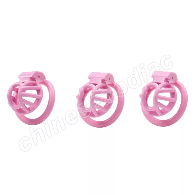 Sissy Pink Open Mouth Chastity Lock Device with 4 Sizes Rings Cage Slave Belt